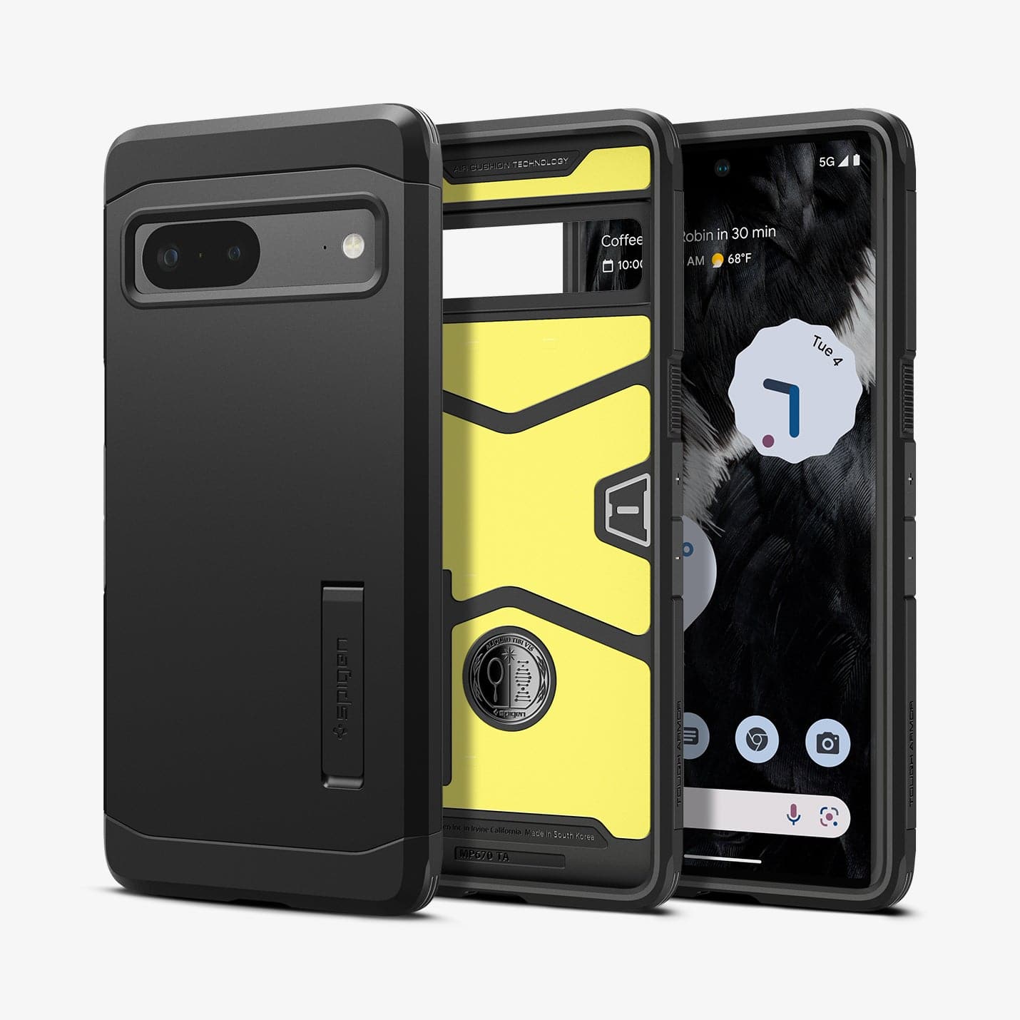 ACS04701 - Pixel 7 Case Tough Armor in black showing the back, inside and front