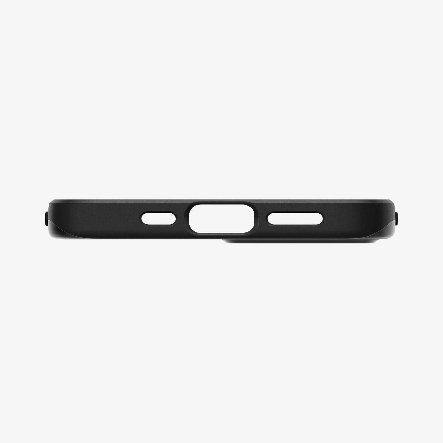 ACS01696 - iPhone 12 / 12 Pro Case Thin Fit in black showing the bottom with precise cutouts