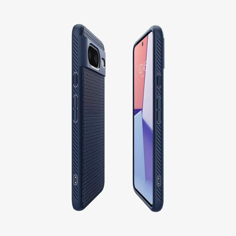 ACS06275 - Pixel 8 Case Liquid Air in navy blue showing the sides, partial back and front