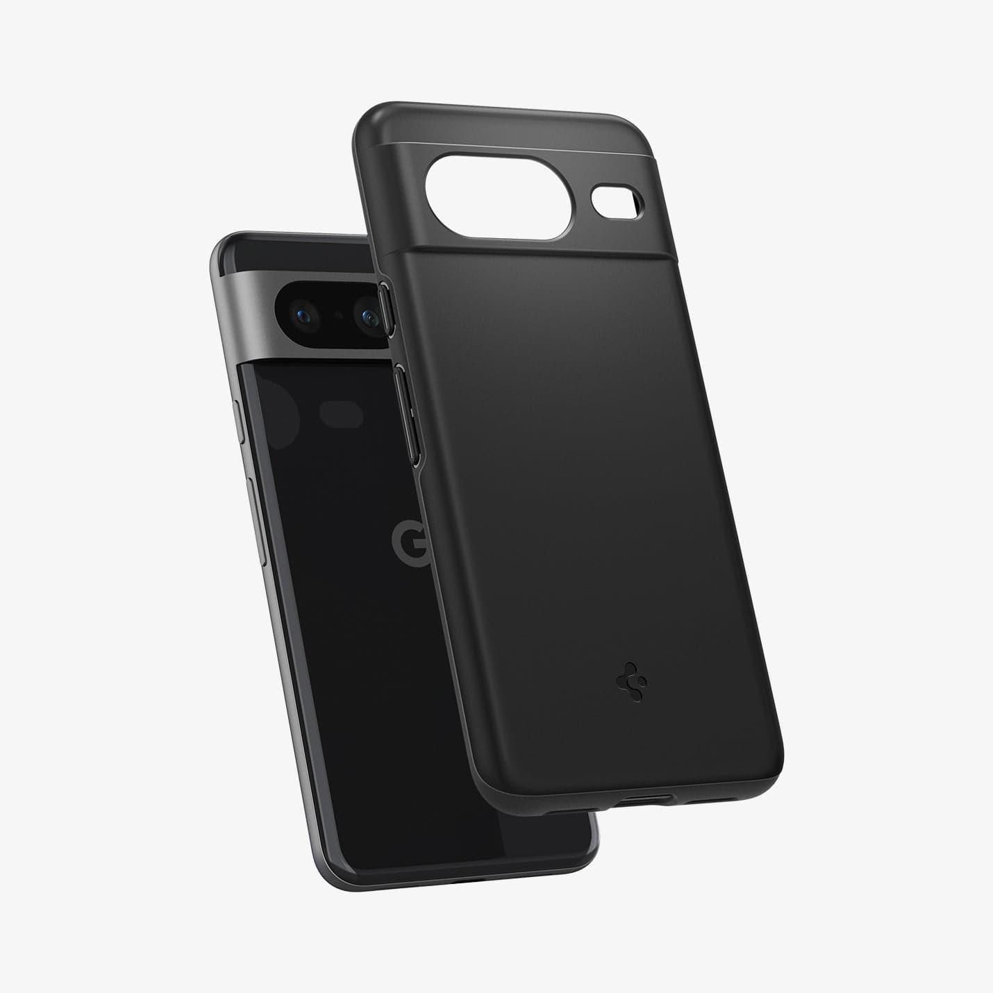 ACS06288 - Pixel 8 Case Thin Fit in black showing the back with case hovering away from device