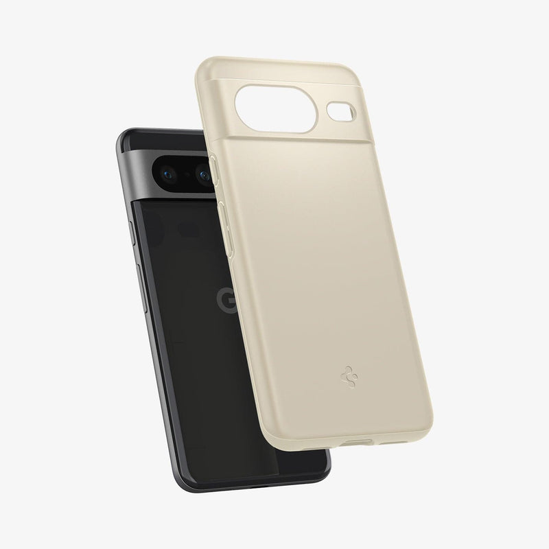 ACS06291 - Pixel 8 Case Thin Fit in mute beige showing the back with case hovering away from device