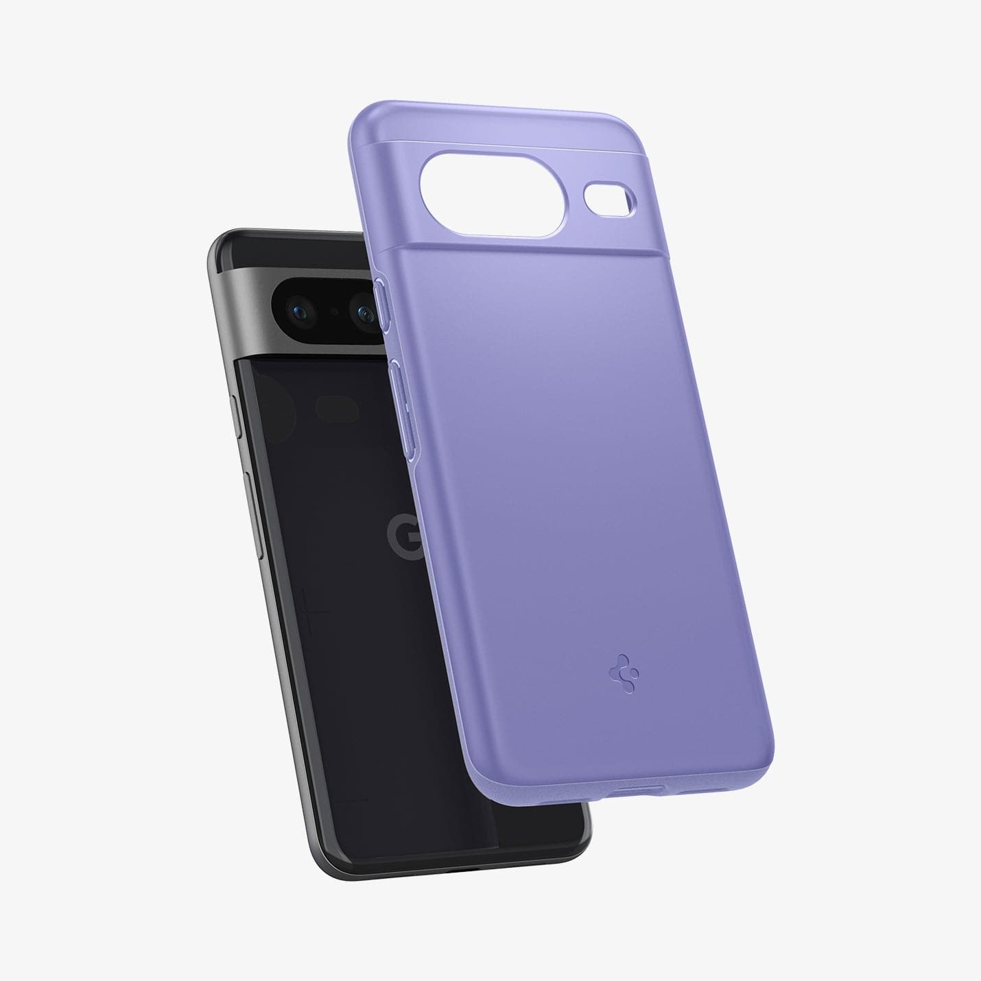 ACS06292 - Pixel 8 Case Thin Fit in awesome violet showing the back with case hovering away from device