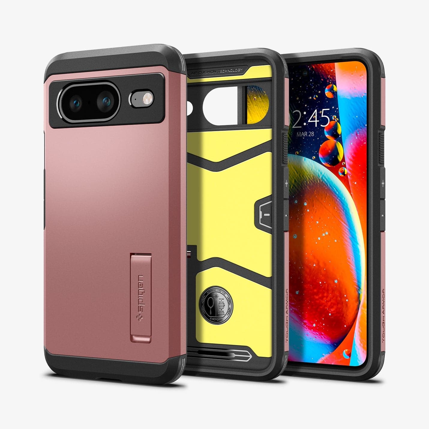 ACS06284 - Pixel 8 Case Tough Armor in rose gold showing the back, inside and front