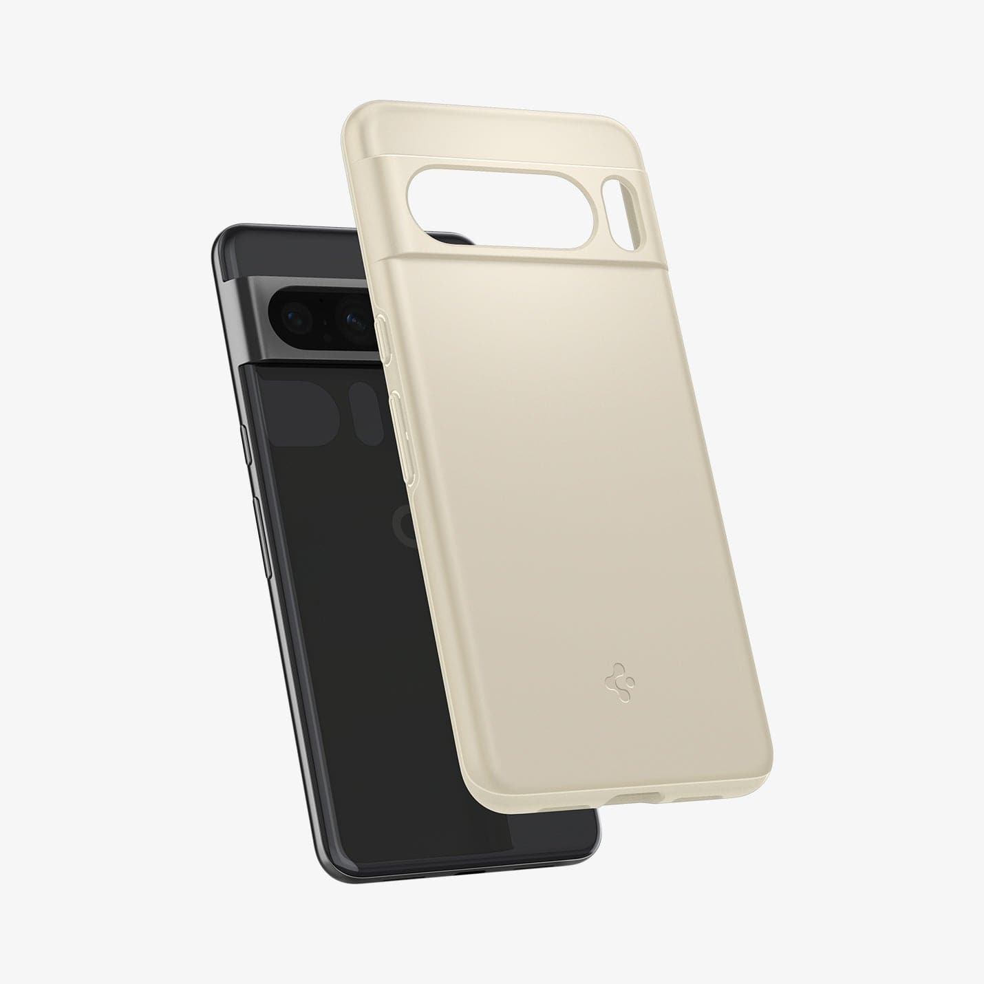 ACS06328 - Pixel 8 Pro Case Thin Fit in mute beige showing the back with case hovering away from device