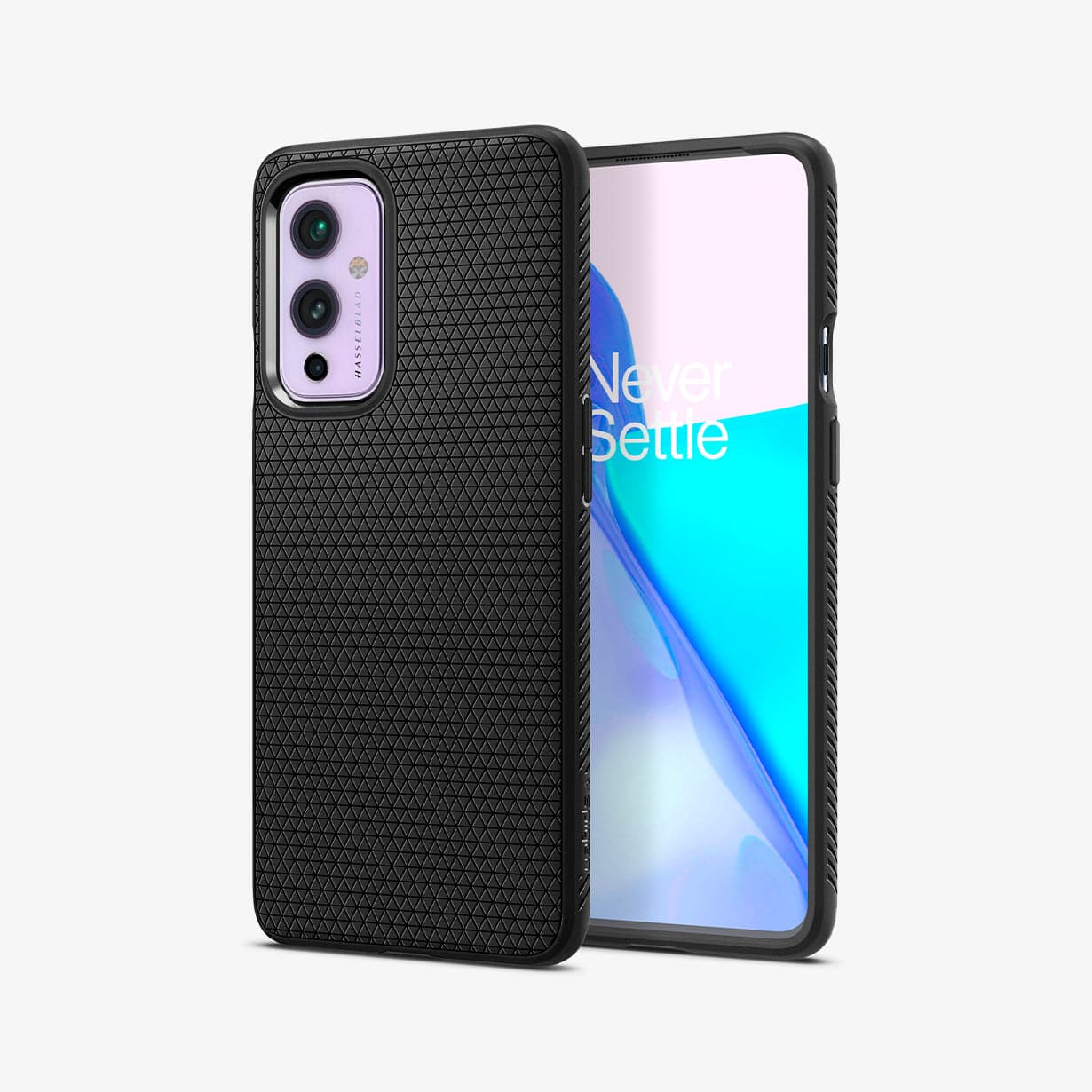 ACS02684 - OnePlus 9 5G Liquid Air Case in Matte Black showing the front and back side by side