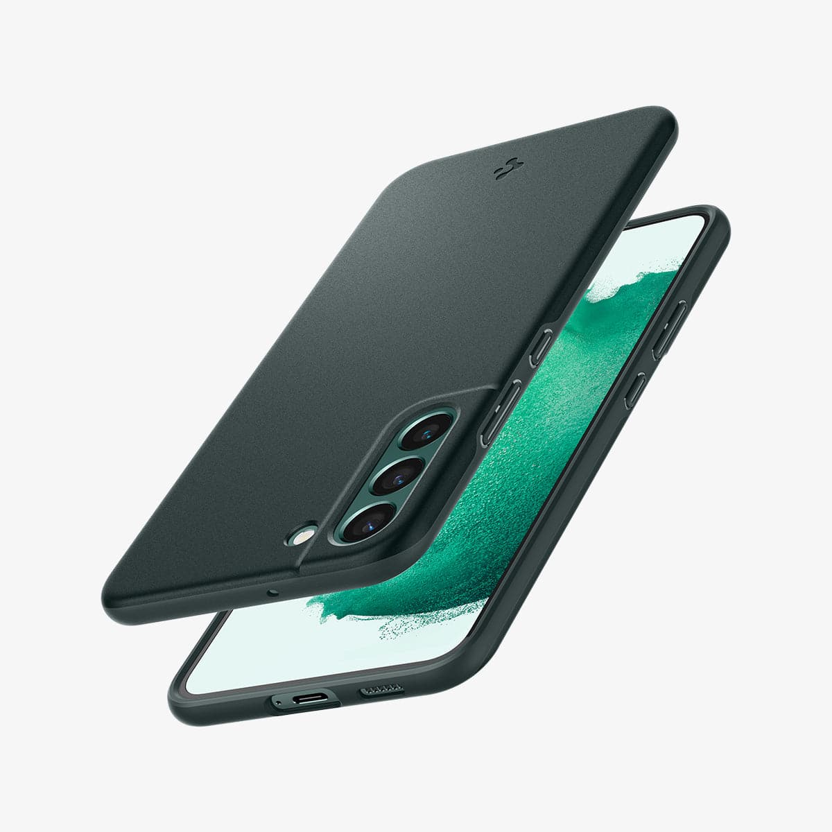 ACS04385 - Galaxy S22 5G Case Thin Fit in abyss green showing the back, front and sides