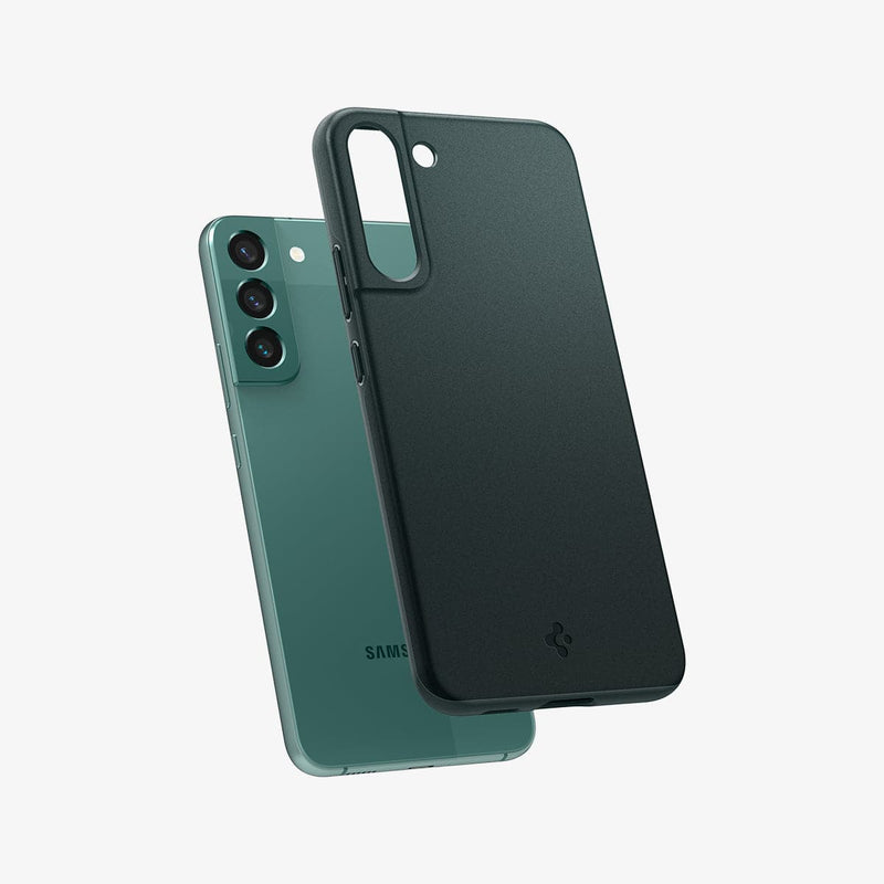 ACS04385 - Galaxy S22 5G Case Thin Fit in abyss green showing the back with case hovering away from device