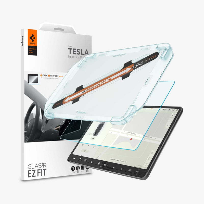 Spigen Tempered Glass Screen Protector [GlasTR EZ FIT] Designed for Tesla  Model 3 (2023), Tesla Model Y (2023/2024) 15 inch Dashboard Touchscreen 